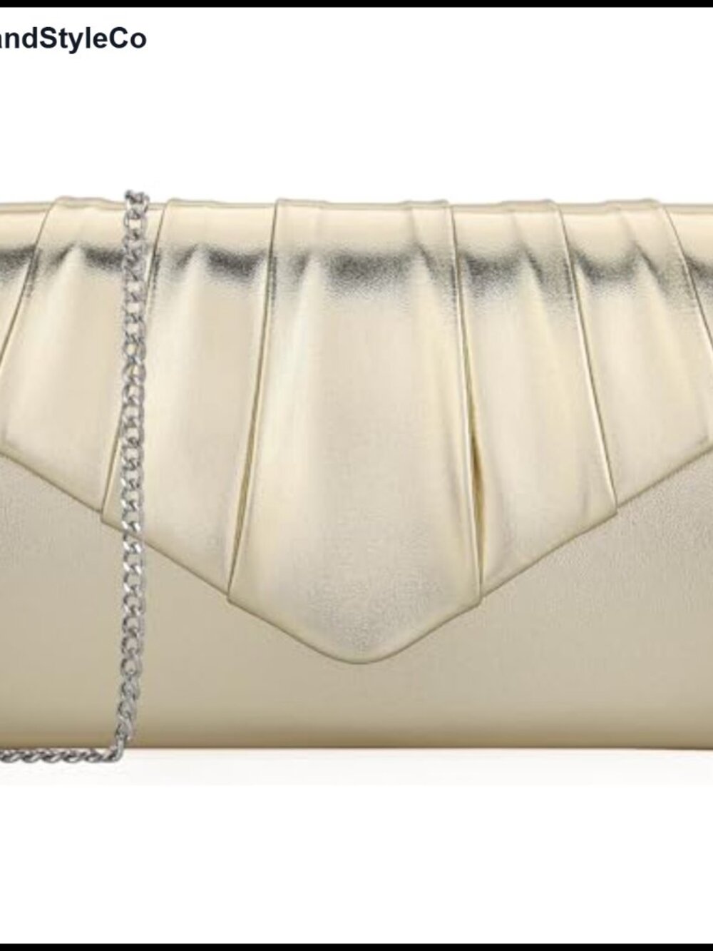 Women Evening Clutch Purse Metallic PU Leather Pleated Flap Envelope Handbag